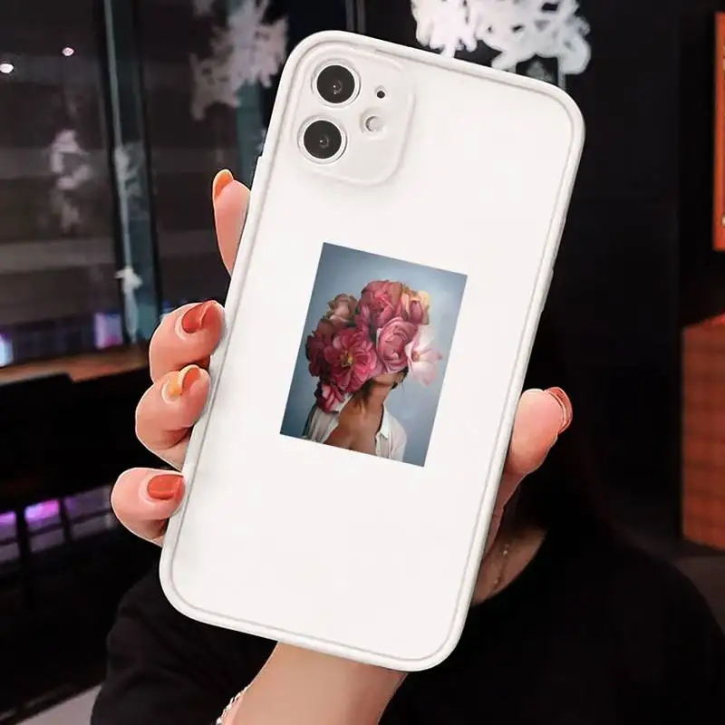

design fashion flowers women painting Phone Cases Matte Transparent for iPhone 7 8 11 12 s mini pro X XS XR MAX Plus cover funda