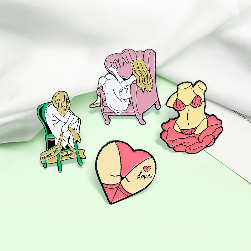 

Beauty Girl Brooches Love MYALL Rose girl Sexy Heart-shaped Enamel Pin Brooch Backpack Metal Badge For Best friend Kids Jewelry