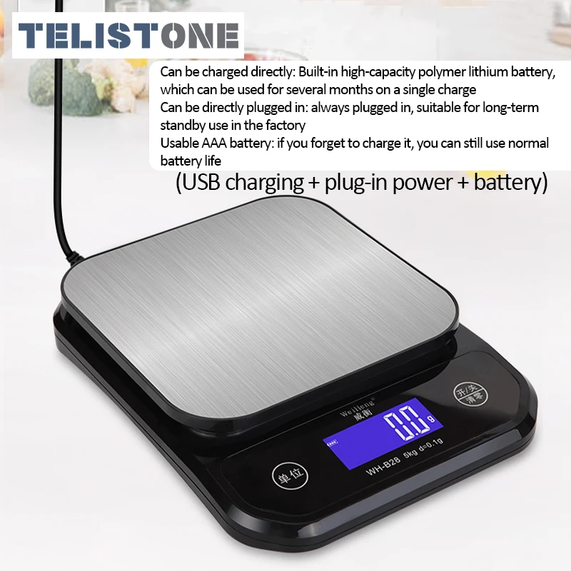 Escala 10kg 1g do Alimento da Cozinha de Digitas 5kg 0.1g de Que Pesa as Escalas Eletrônicas Que Medem Ferramentas para Cozinhar o Cozimento Aço Inoxidável Balanças de pesagem