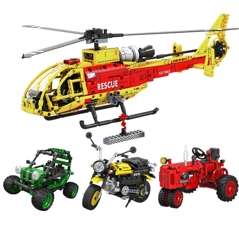 

DIY Blocks for Kid Helicopter Motorcycle Tractor Buggyi Walking Tractor Monster Truck Blocks Assembled Technology Series