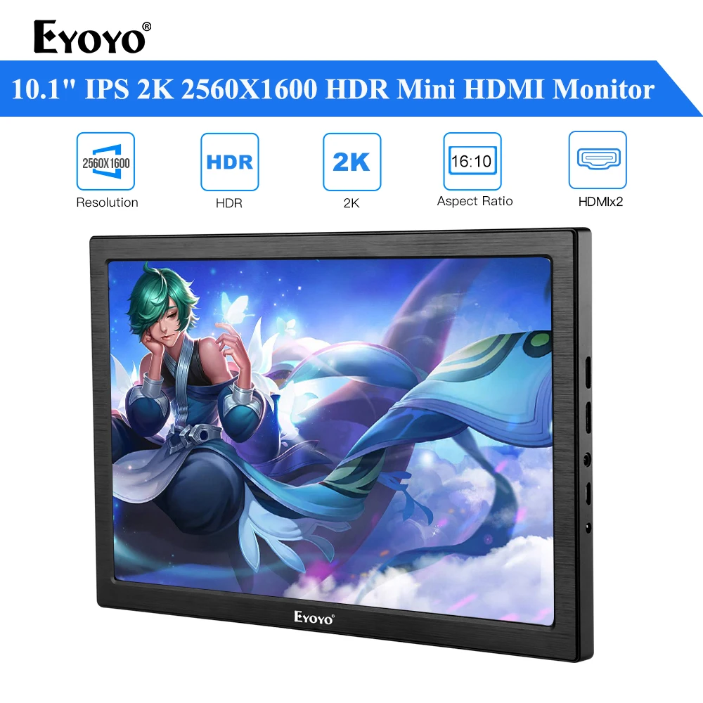 Портативный монитор Eyoyo EM10T 10 1 дюйма 2560X1600 2K 72% NTSC Mini HDMI HDR ЖК экран для PS3 PS4