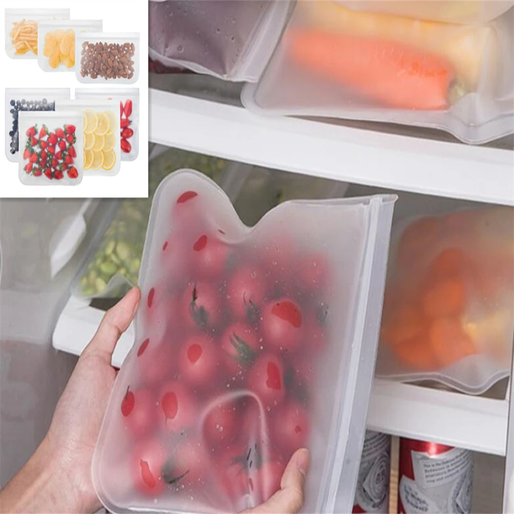 

Silicone Food Storage Containers Leakproof Pastry Bag Ziplock Fresh Bag Reusable Fridge Storage Organizer Food Bag Fresh Wrap