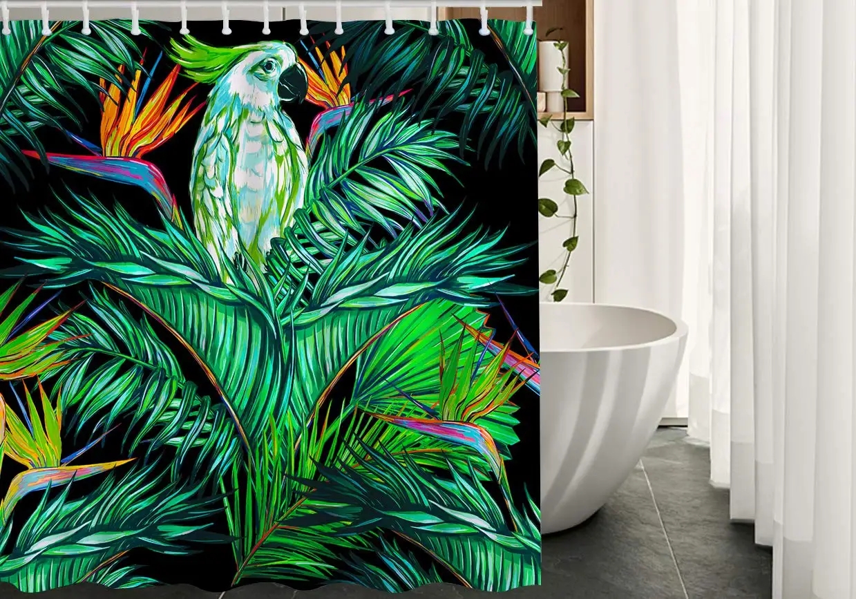 Забавная занавеска для душа в виде попугаев цветов джунглей тропических пальм