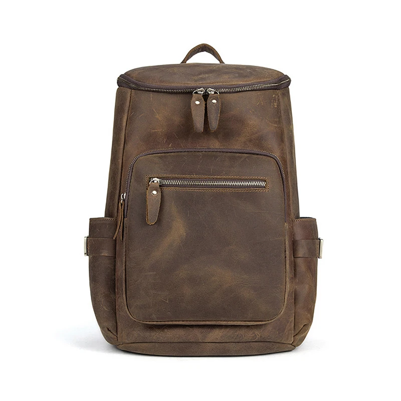 

Vintage Mens Crazy Hose Leather Backpack Real Cow Leather Travelling Bagpack Men Women Cowhide Daypack Retro Stylish Bag