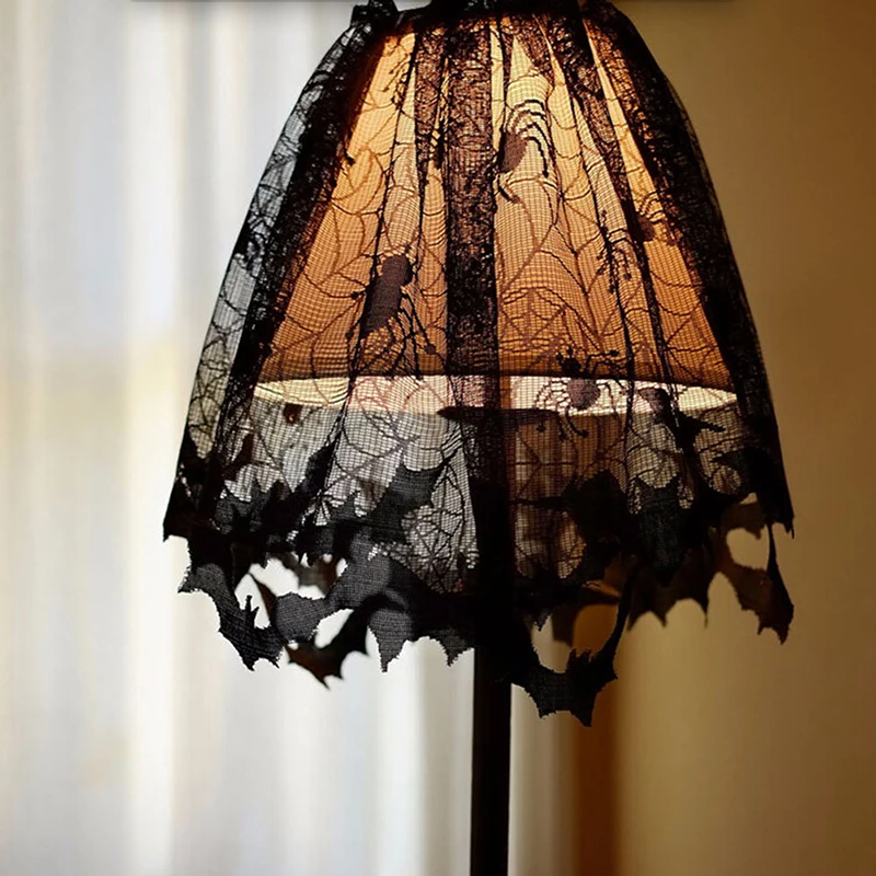 1PC Halloween Lace Bat Spiderweb Lamp Shade Topper Curtains Swag Haunted Home Decor | Дом и сад
