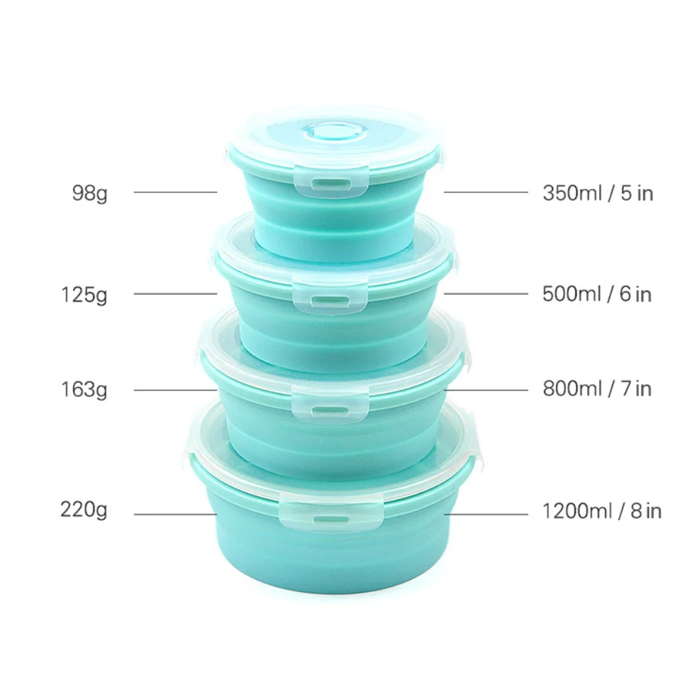 

Silicone Folding Round Lunch Box Set Bowl Food Storage Bento Container