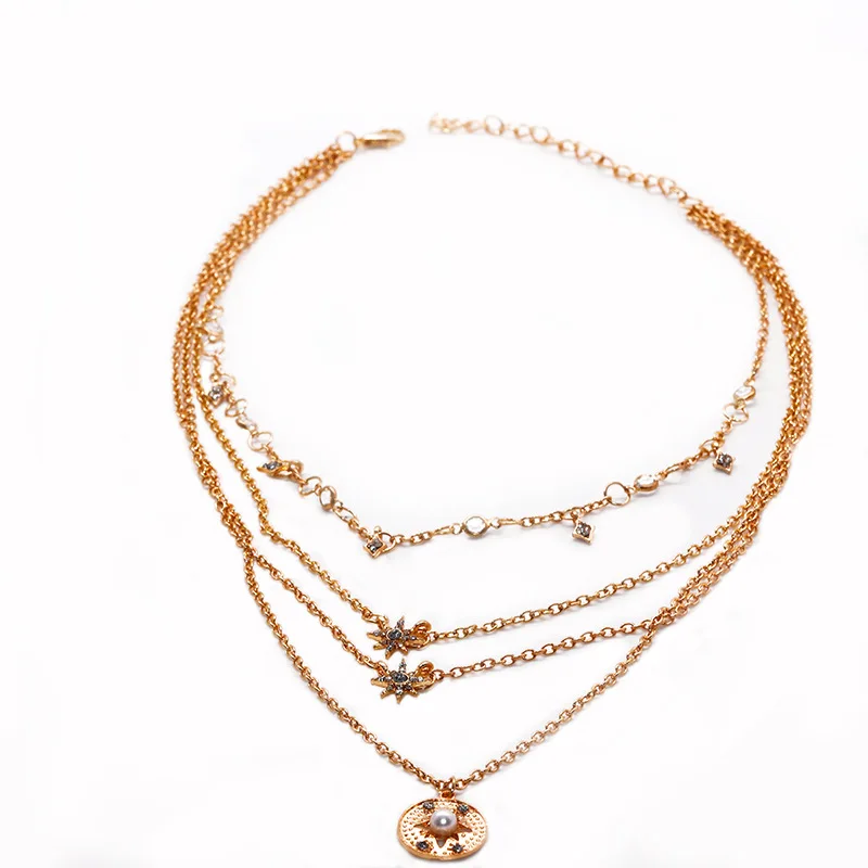 Новый многослойный кулон золотого цвета со звездой для женщин панк колье