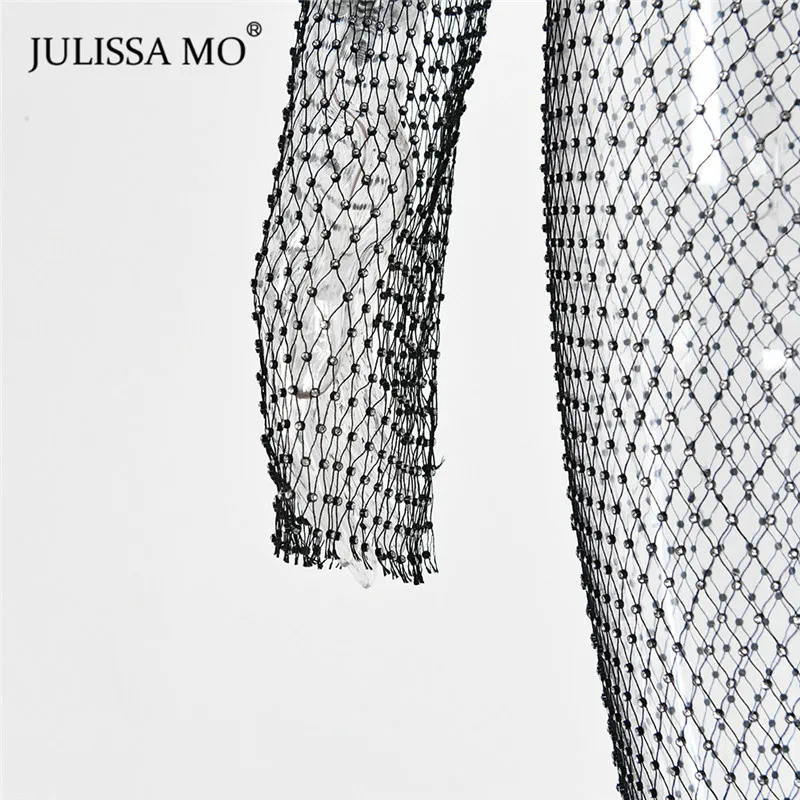 Julissa mo бриллиантовое ажурное длинное летнее платье, сексуальное Сетчатое платье с разрезом, Женское кристально прозрачное пляжное платье, платья для вечеринок