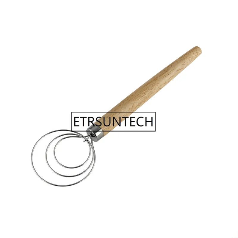 

100pcs Stainless Steel Coil Egg Beater Wooden Handle Agitator Dough Whisk Kitchen Gadget
