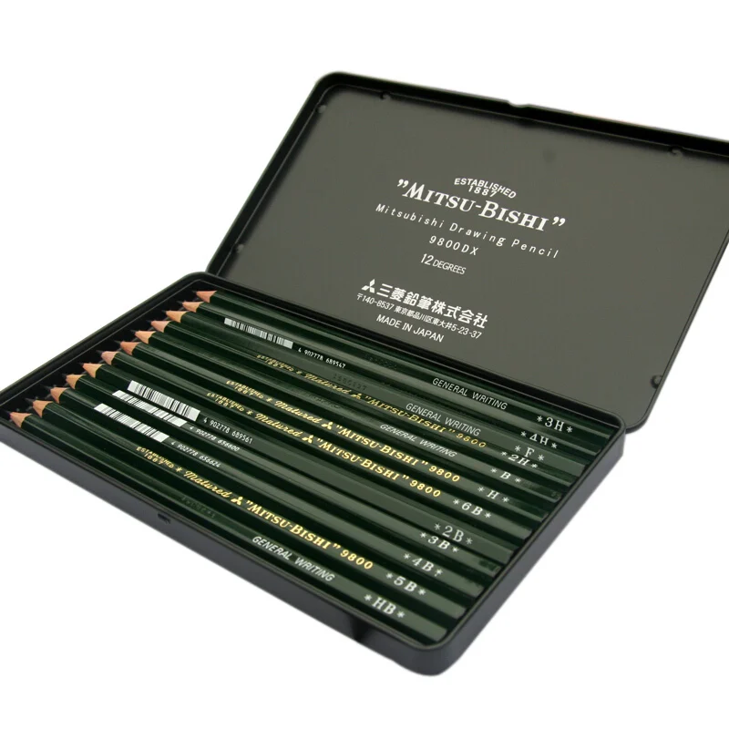 9800dx Sketch Iron Box Set Pencil 12pcs/lot (6b-4h) Drawing Pencil Drawing Pencil 10b-8h-full Set 22pcs/lot
