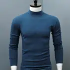 Стильный осенний Топ с длинным рукавом, полувысоким воротником, Быстросохнущий однотонный эластичный мужской топ