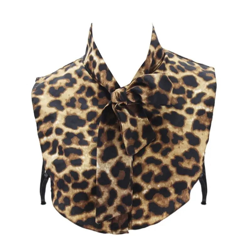 

Women Chiffon Detachable Half-Shirt Vintage Leopard Print Bowknot Fake Collar High Quality and Brand New