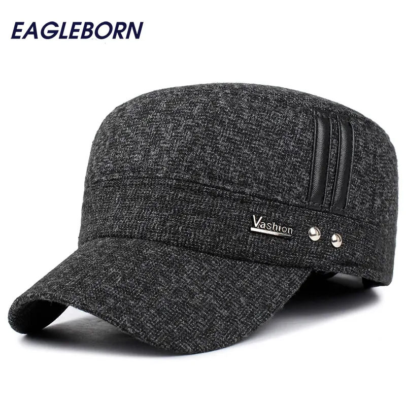 EAGLEBORN Мужская зимняя шапка, шапка-ушанка, сохраняющая тепло, плоская крыша, бейсболки для пожилых мужчин, утолщенная бейсболка