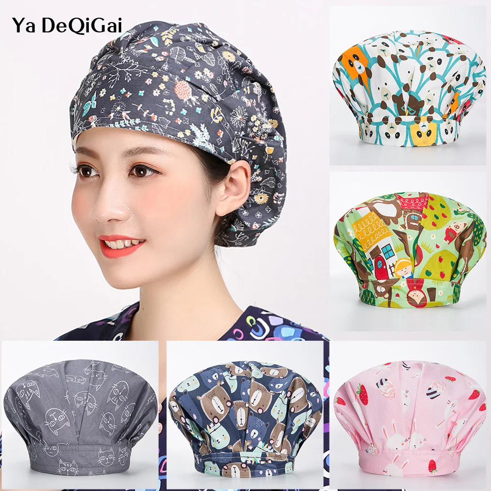 New Lab dust caps women scrubs printing hats for long hair pet grooming caps scrubs women spa beauty salon working hat wholesale