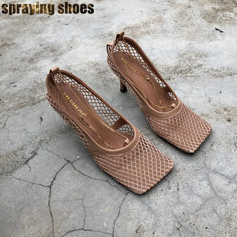 Genuine Leather Стильные женские шлепанцы с квадратным носком; Летние кожаные босоножки; пикантные шлепанцы на высоком каблуке; Женская обувь в римском стиле - Цвет: Genuine Leather