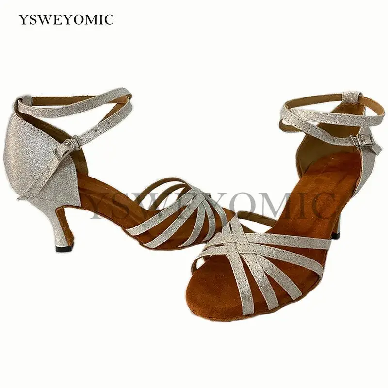 Woman Latin Dance Shoes Silver Gold for Girls Glitter High Heel Salsa Bachata Dancing Shoes Women Soft Sole Ballroom Dance-shoes