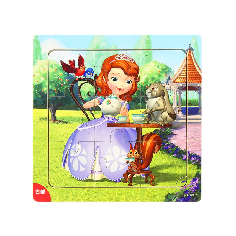 Disney 9 шт/16 шт Белоснежка/София/Микки Минни/замороженная Романтика деревянная коробка головоломка 2-3-4-5 лет детская головоломка - Цвет: Color2-9pcs