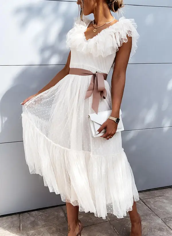 

boho hippie chic white dress,sukienka,Elegant butterfly sleeve v neck hem ruffle A-line party midi dress,robe mi longue femme,