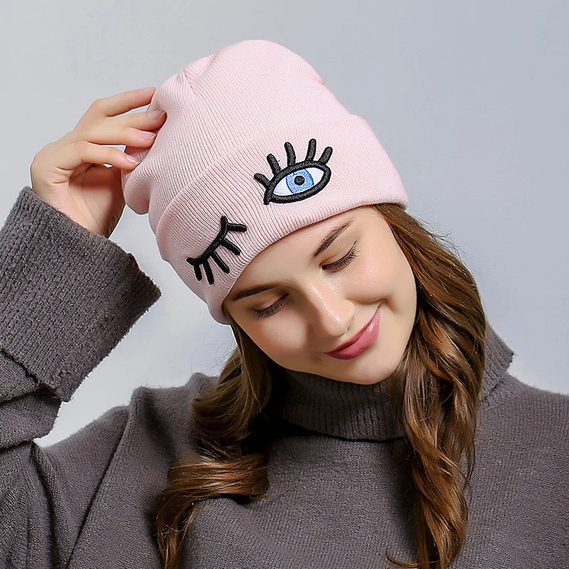 Женская шапка с вышивкой глаз 2019 Осенняя зимняя Лыжная для открытого воздуха