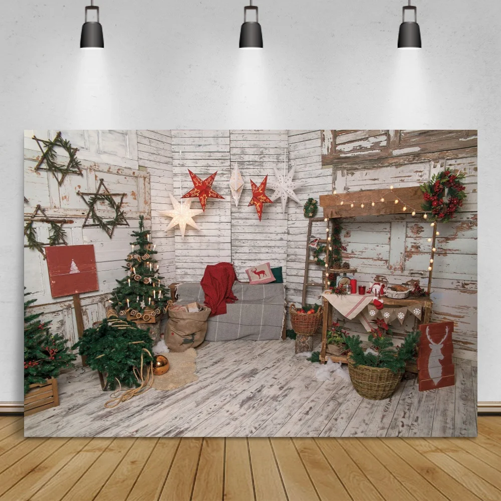 

Vinyl Wood Backgrounds For Photography Christmas Star Tree Gift Candy Gift Wood Wall Floor Baby Child Interior Photo Backdrops