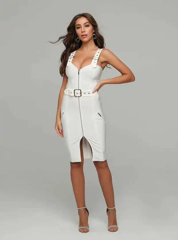 

2020 New Women Elegant white v neck spaghetti strap sleveless lVestido Celebrity Evening Party Bodycon Bandage Dresses wholesal