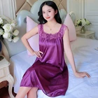 Ночная сорочка женская, шелковая, кружевная, без рукавов, 4XL