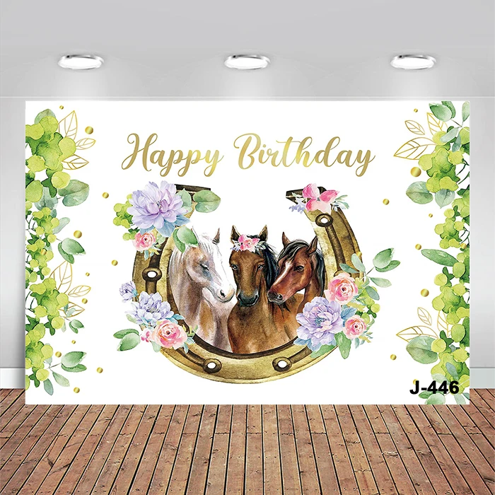 Horse Happy Birthday Party Photo Backdrop Custom Boys Girls Portrait Flower Decoration Photography Background Banner PhotoStudio