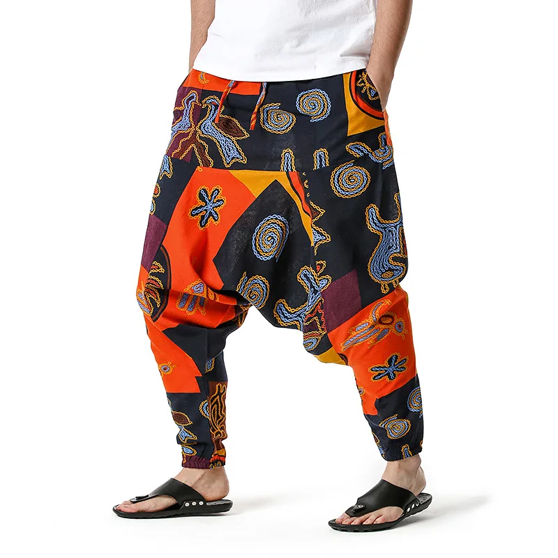 

Fashion Baggy Coton Linen Joggers Pants Men 2021 Brand African Print Jogging Sweatpant Men Hip Hop Streetwear African Clothes