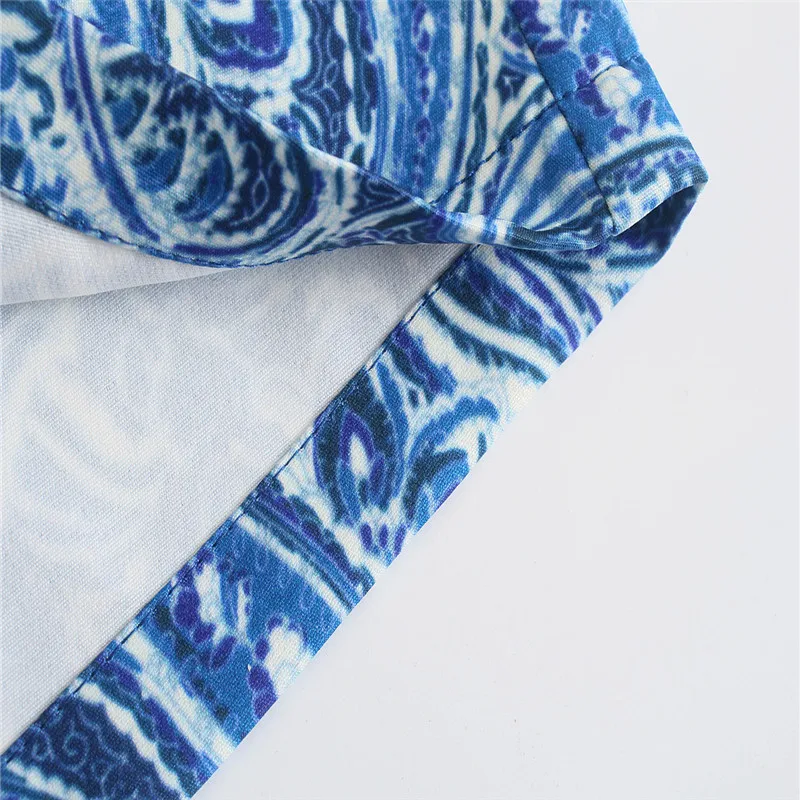

Za 2021 Vintage High Waist Summer Shorts Women Blue Flower Print Elastic Waist Casual Shorts Feminine Side Pocket Short Pants