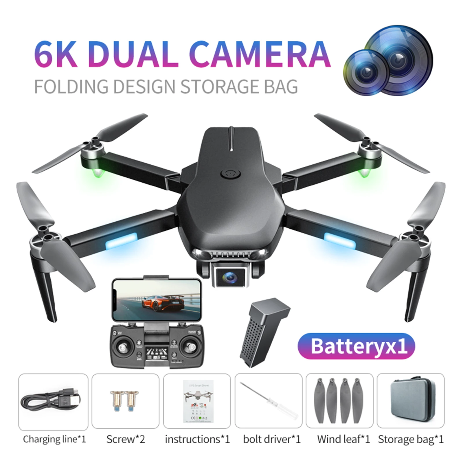 

Портативный радиоуправляемый самолет 6K HD Двойная камера траектория Безголовый режим удержание высоты большой диапазон управления для нач...