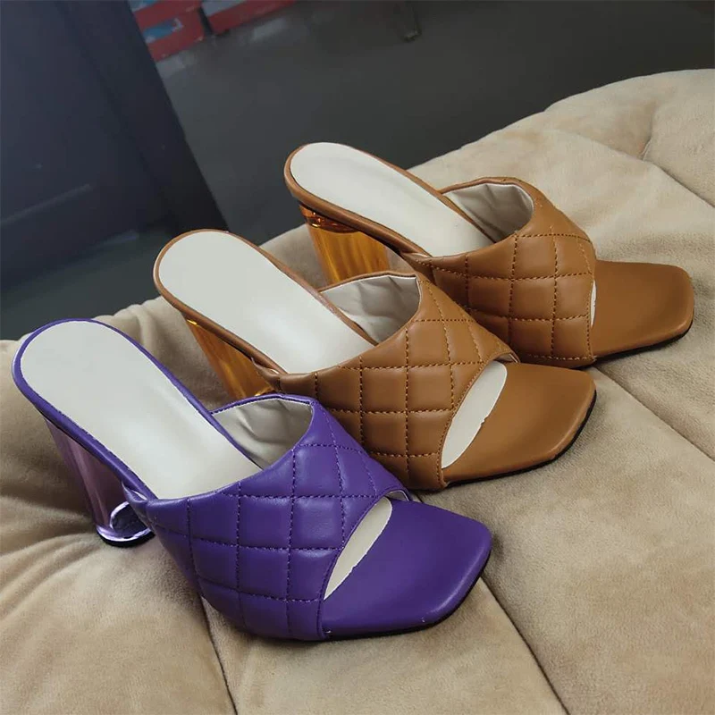 Женские прозрачные шлепанцы на высоком каблуке 10 см роскошный дизайн фиолетовые