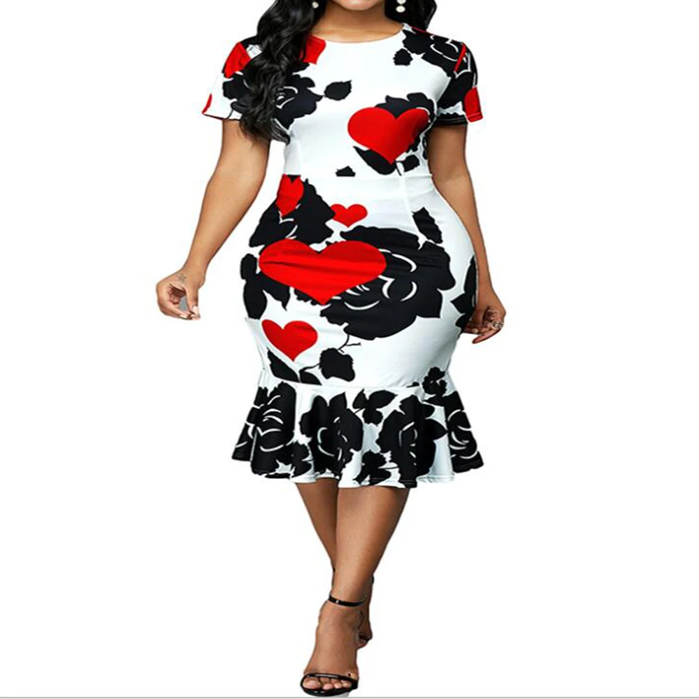

Summer Women Dress For New Year 2022 Elegant Evening Party Dress Casual Plus Size Slim Floral Print Office Bodycon Mermaid Dress