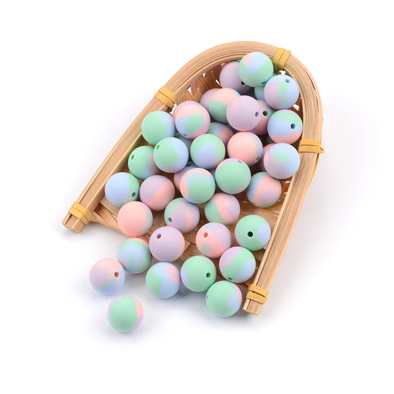 Cuentas de silicona para dentici&oacute;n de beb&eacute;, abalorios redondos de colores para dentici&oacute;n, hex&aacute;gono libre de BPA, 20 Uds.-5