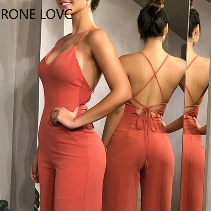 Женский комбинезон с V-образным вырезом и открытой спиной |