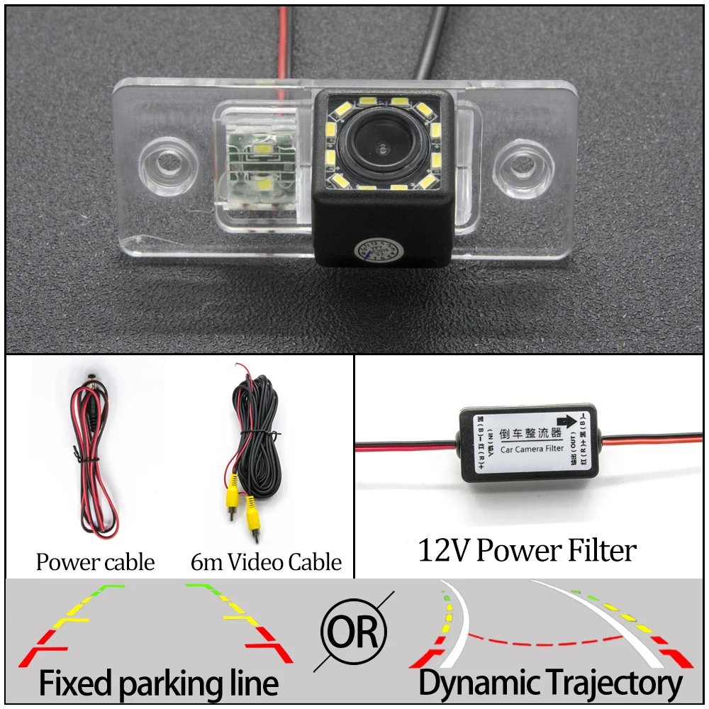 12LED Cam N Filter Для VW Bora Jetta Touareg Tiguan Passat B5 B6 Golf Polo Santana Автомобильная фиксированная или динамическая траектория обратная парковочная камера заднего вида - Название цвета: 12LED Cam N Filter
