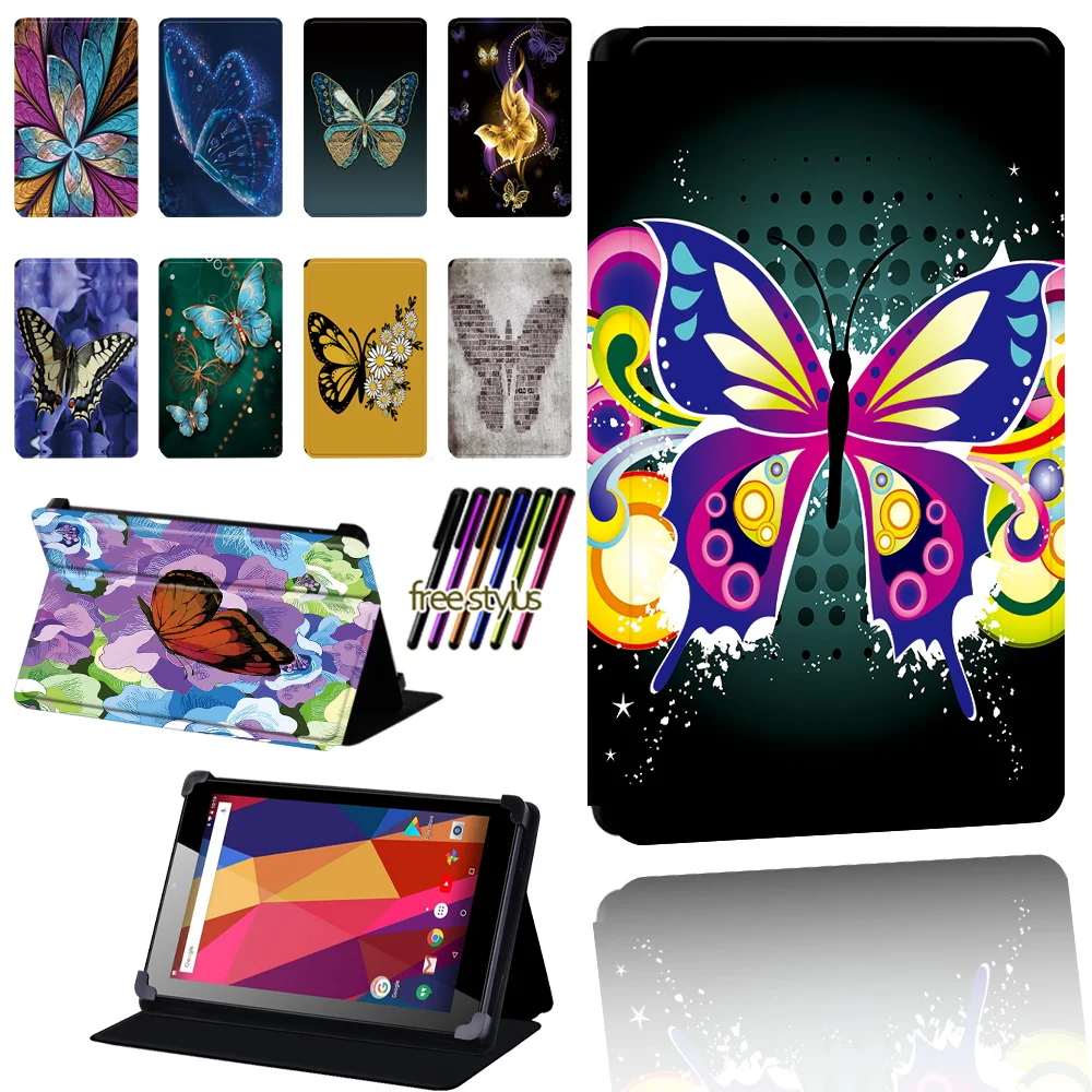 

Butterfly Case for Argos Alba 7 8 10 Inch Leather Pu Adjustable Folding Dust-proof Tablet Protective Cover + Stylus