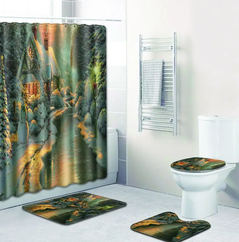 Zeegle Halloween Bath Mat Set Pedestal Rug Lid Toilet Cover U Type Waterproof Shower Curtain Anti-slip Doormat | Дом и сад