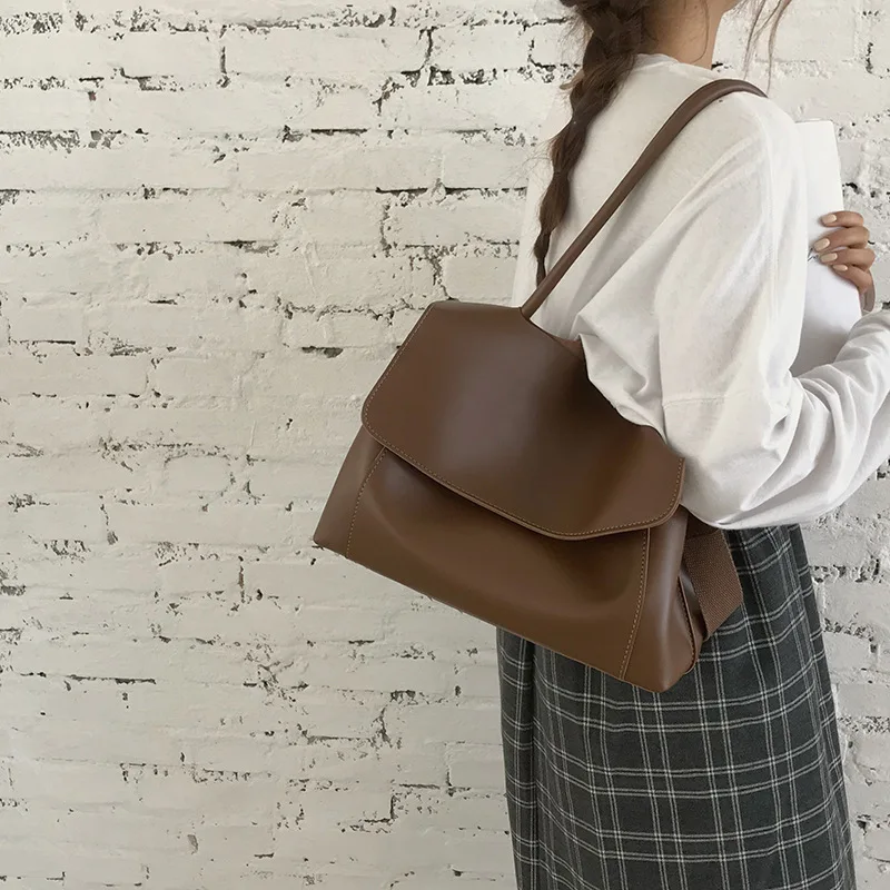 

Vintage Big Capacity Leather Handbag for Women 2021 Trend Branded Large Shoulder Totes Lady Office Business Crossbody Purses