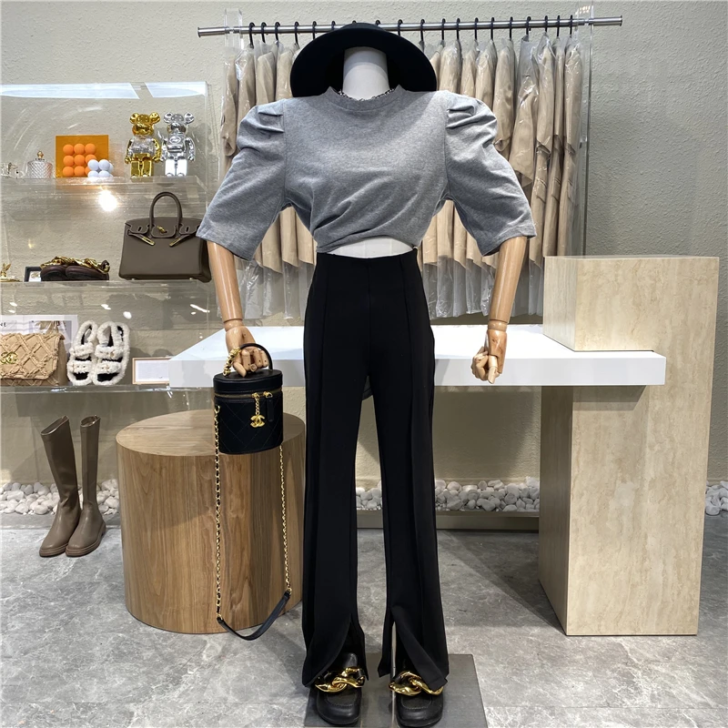 

Niche Design Black Slim Slit Design Casual Pants 2021 New Loose High-waisted Draping Wide-leg Trousers