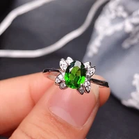elegant silver gemstone ring 5mm 7 mm natural chrome diopside ring for woman real 925 silver diopside ring anniversary gift