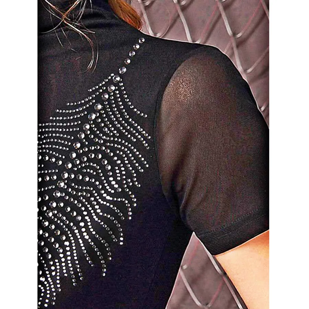 

High-Neck Short-Sleeved Mesh t-Shirt Women's Autumn Winter New Style European And American diamond-studded short top slim th