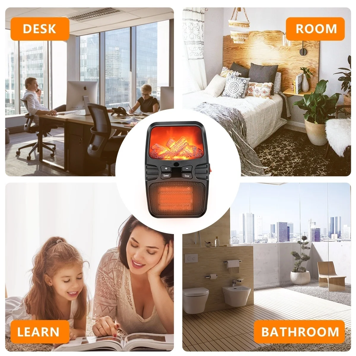 1000W Electric Fan Heater Overheat Protection Carrying Handle and 2s Quick Heating for Home Office Desk Garage | Дом и сад