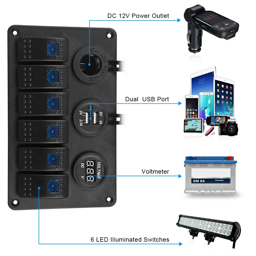 Herorider 6 Gang 24V LED клавишный выключатель панель автоматический зарядное устройство