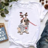 merry christmas pug dog animal print t shirt womens clothing dog lover bird tee shirt femme harajuku shirt kawaii clothes tops