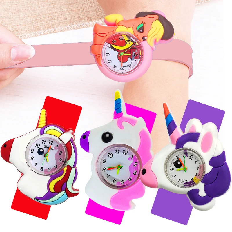 Candy Color Children Watch Cartoon Pony Unicorn Watch Kids Watches Black Dog Baby Toy Clock Child Quartz Slap Watch for Kid Gift