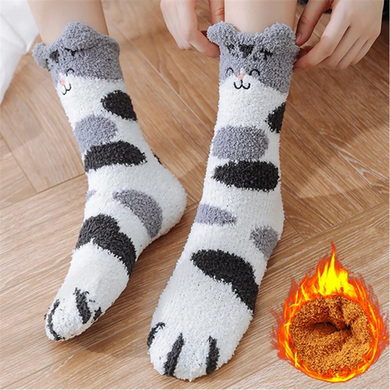 Мягкие матовые толстые зимние новые теплые женские носки для пола с милыми