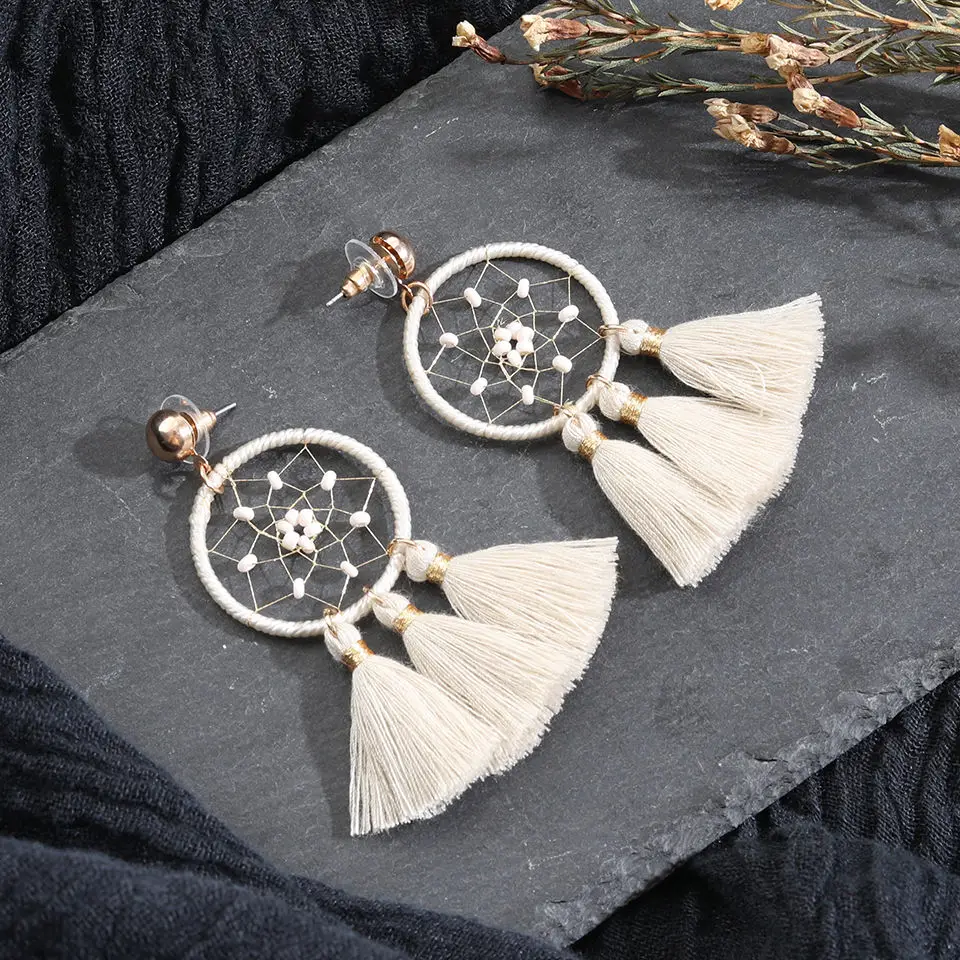 Модные Винтаж в этническом стиле Бохо круглый чистая кисточкой серьги с