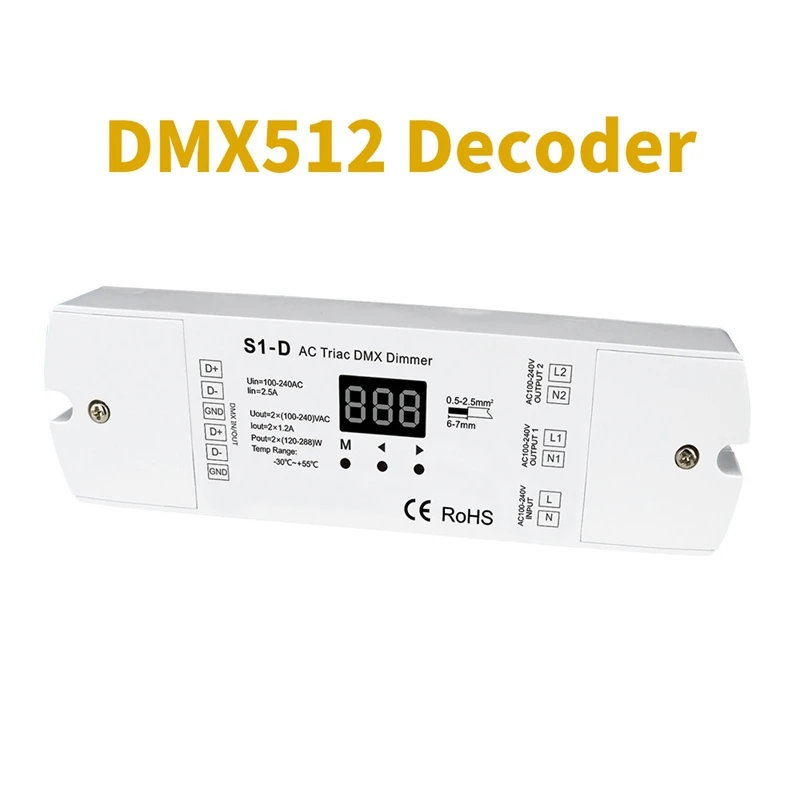 

DMX512 декодер S1-D AC Triac DMX диммер AC100 240 В с цифровым дисплеем, светодиодный контроллер, инженерный декодер