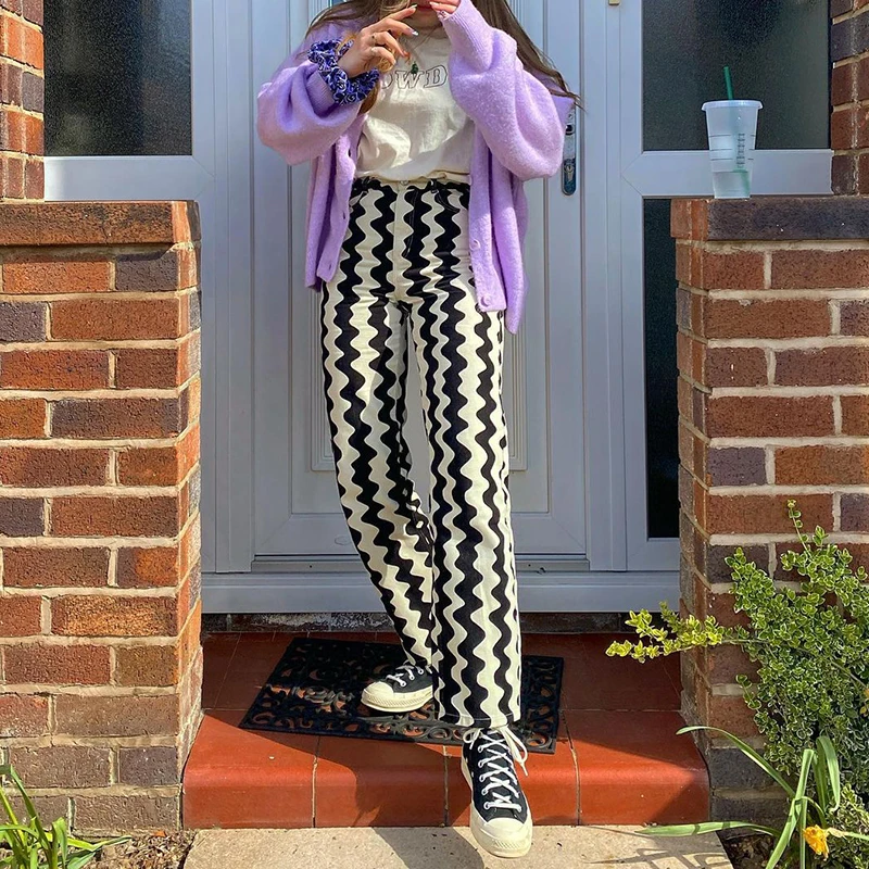 

Weekeep Casual Print Straight Long Pants Women High Waist Skinny Trousers Summer 90S Harajuku Streetwear Chic Korean Sweatpants