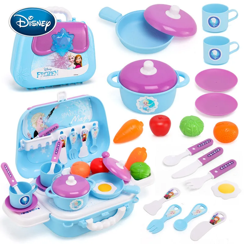 Disney Girl Gift Frozen Romance Kitchen Cutlery Toy Backpack Child Play House Girl Simulation Beauty Makeup Toy Tool Set